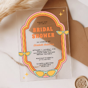 Boho 70s Retro Colourful Groovy Frame Bridal Showe Acrylic Invitations