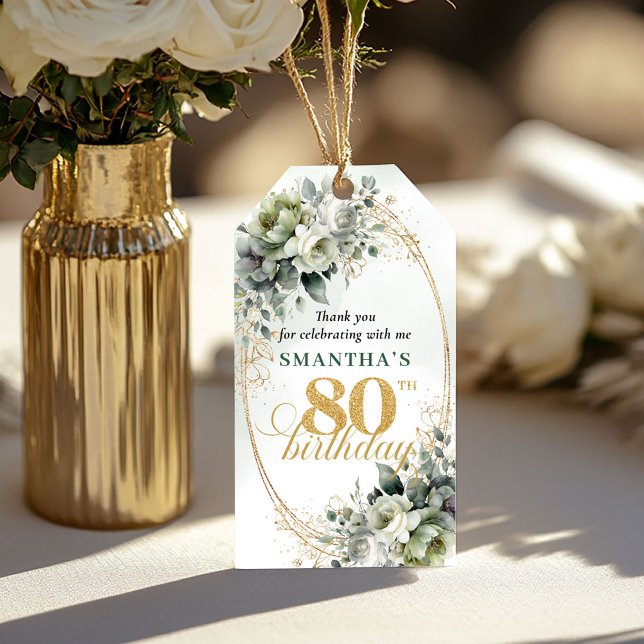 Boho 80th Birthday Dusty Green Eucalyptus Tag (Boho 80th Birthday Dusty Green Eucalyptus Tag)