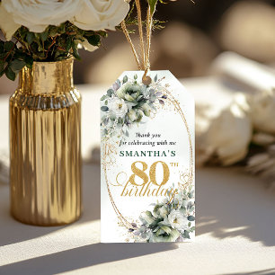 Boho 80th Birthday Watercolor Green Tag