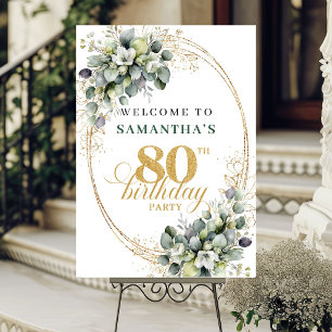 Boho 80th Botanical Greenery Welcome Sign