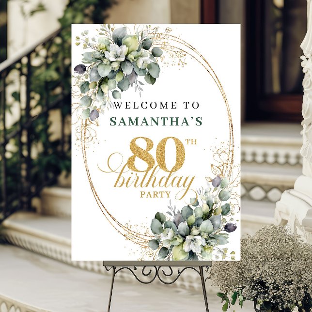 Boho 80th Botanical Greenery Welcome Sign (Boho 80th Botanical Greenery Welcome Sign)