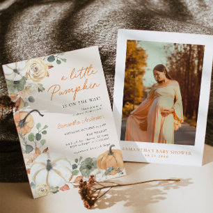 Boho A Little Pumpkin Floral Fall Baby Shower Invitation