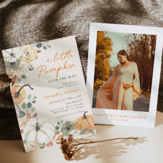 Boho A Little Pumpkin Floral Fall Baby Shower Invitation