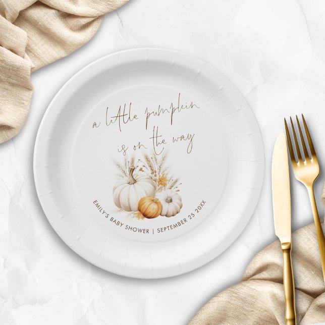 Boho A Little Pumpkin is on Way Baby Shower Paper Plate (Creator Uploaded)