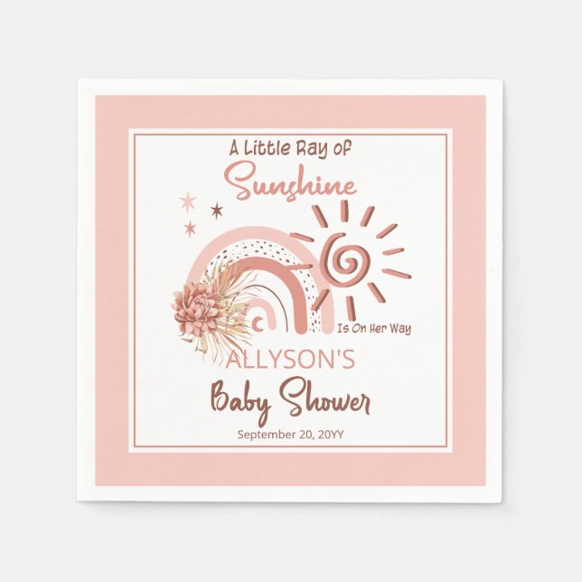 Boho A Little Ray of Sunshine Girl Baby Shower Napkin (Front)