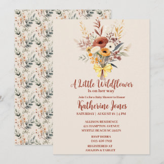 Boho A Little Wildflower Girl Baby Shower Invitation