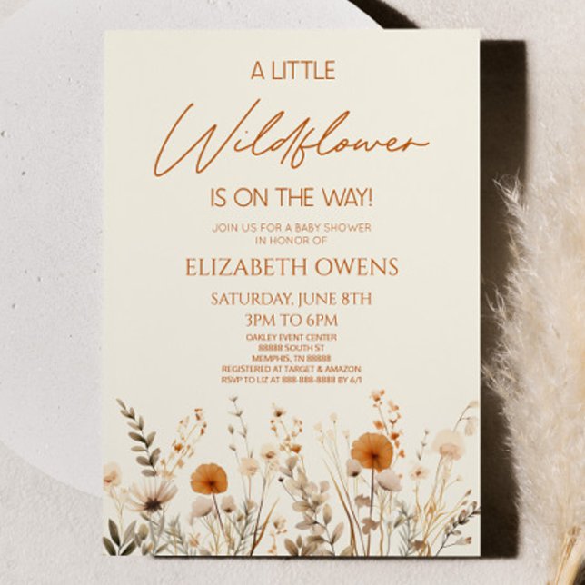 Boho A Little Wildflower Wild Flower Baby Shower Invitation (Creator Uploaded)