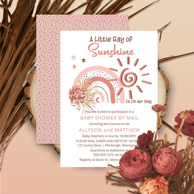 Boho A Ray of Sunshine Girl Baby Shower by Mail  Invitation (Creator Uploaded)