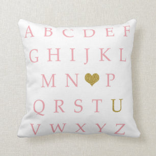 BOHO ABC Sampler Pink Gold Baby Nursery Pillow