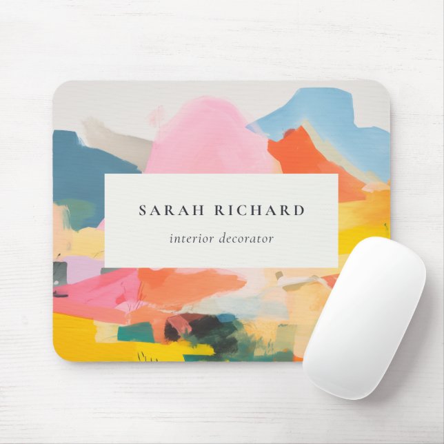 Boho Abstarct Moutain Landscape Pink Blue Logo Mouse Pad (With Mouse)