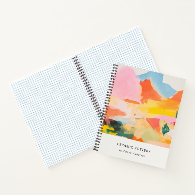 Boho Abstarct Moutain Landscape Pink Blue Orange Notebook (Inside)