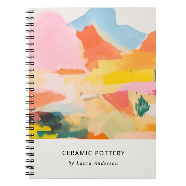 Boho Abstarct Moutain Landscape Pink Blue Orange Notebook (Front)