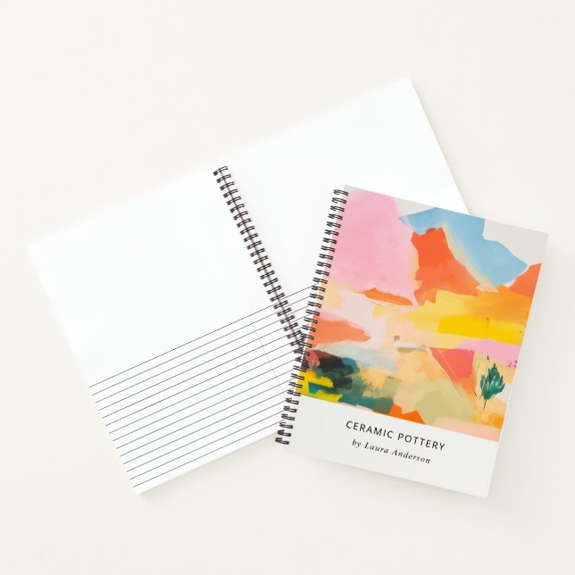 Boho Abstarct Moutain Landscape Pink Blue Orange Notebook (Inside)