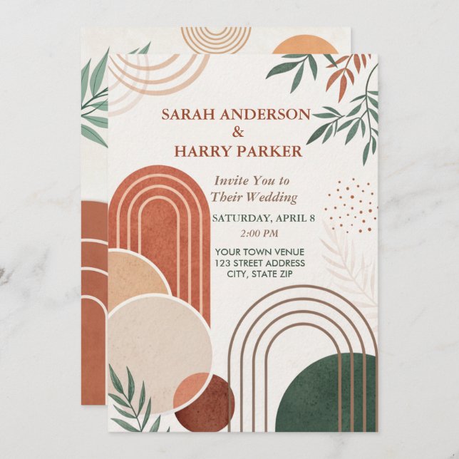 Boho Abstract Arch Wedding  Invitation (Front/Back)