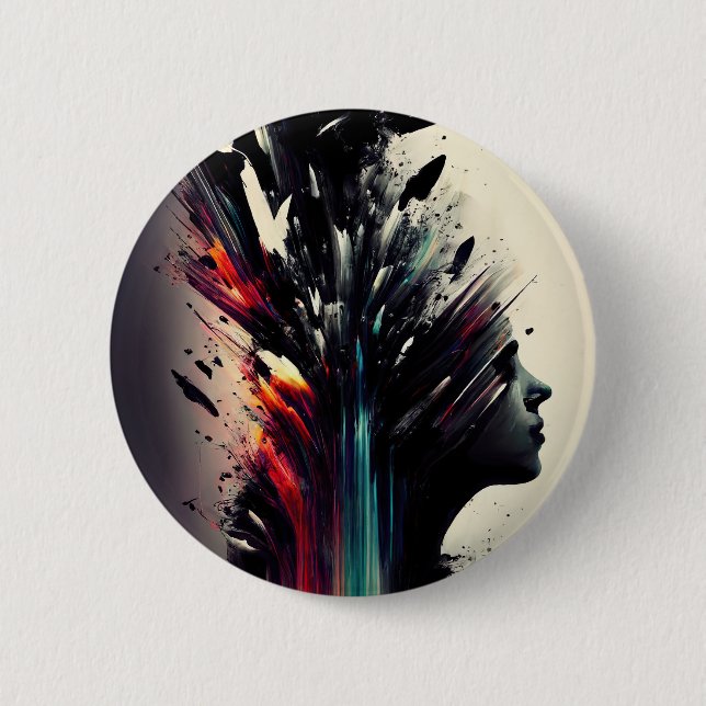Boho abstract art with girl face 6 cm round badge (Front)
