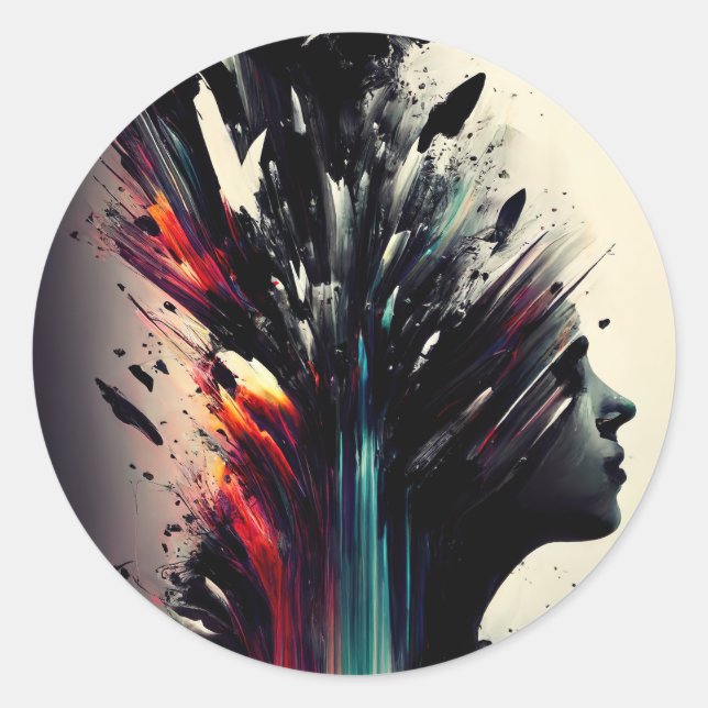 Boho abstract art with girl face classic round sticker (Front)