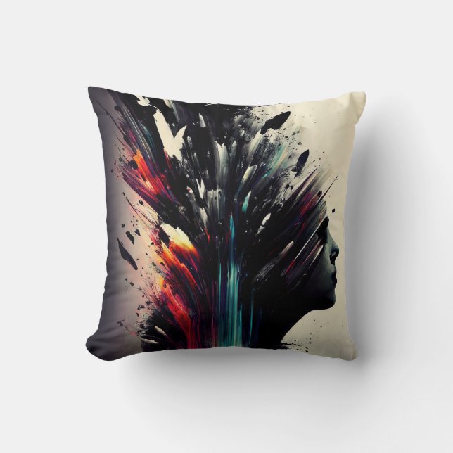 Boho abstract art with girl face  cushion (Front)