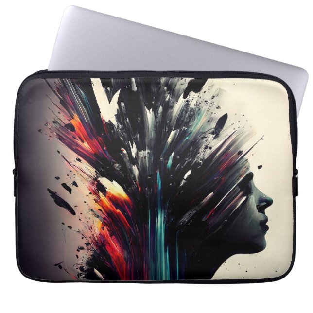 Boho abstract art with girl face laptop sleeve (Front)