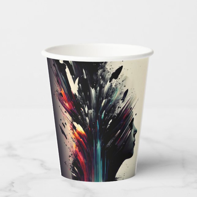 Boho abstract art with girl face paper cups (Front)