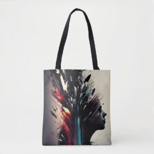 Boho abstract art with girl face tote bag