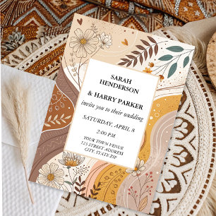 Boho Abstract Beige Floral Wedding  Invitation