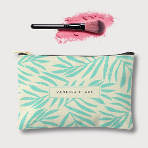 Boho Abstract Blue Grunge Palm Leaves Accessory Pouch