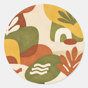 Boho Abstract Botanical Art Classic Round Sticker