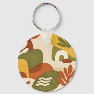 Boho Abstract Botanical Art Key Ring