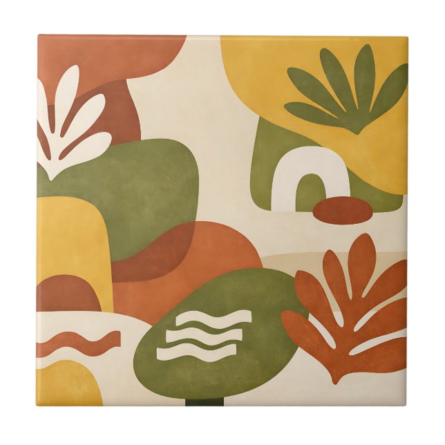 Boho Abstract Botanical Art Tile (Front)