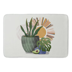 Boho Abstract Botanical Potted Plant Bath Mat