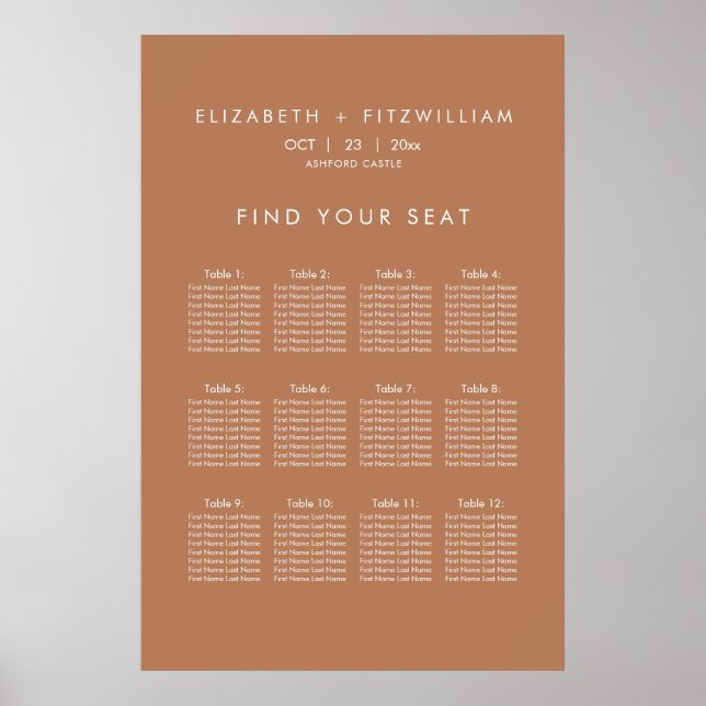Boho Abstract | Caramel Mocha Seating Chart Poster (Front)