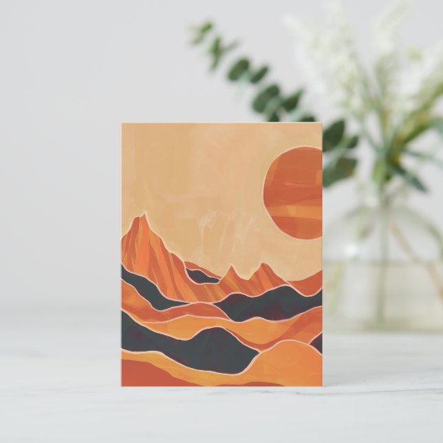 Boho Abstract Desert Landscape with Sun Minimalist Postcard (Standing Front)