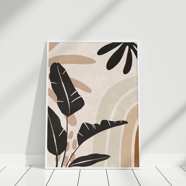 Boho Abstract Earth Tone Leaves and Rainbow Poster (Boho Abstract Earth Tone Leaves and Rainbow Poster in a white frame.)