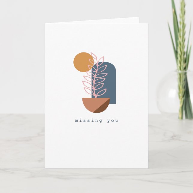 Boho Abstract Earthy Botanical Missing You Blank Card (Front)