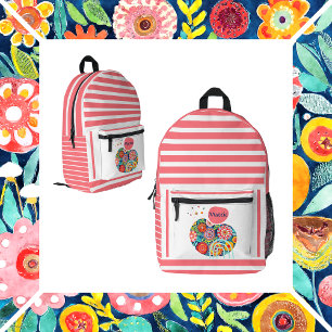 Boho abstract floral design printed backpack