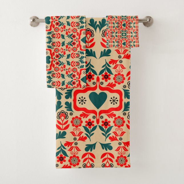 Boho Abstract Flower Art Bath Towel Set (Insitu)