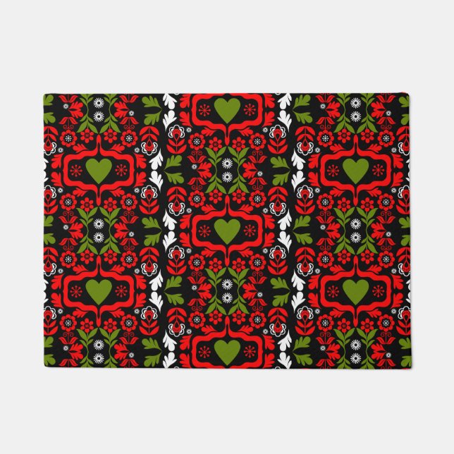 Boho Abstract Flower folk art Doormat (Front)
