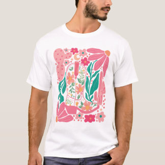 Boho Abstract Flower Retro Cowgirl Boots Flower T-Shirt