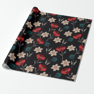 BOHO ABSTRACT FLOWERS ON BLACK WRAPPING PAPER