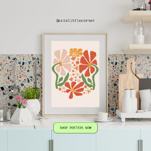 Boho Abstract Flowers  Poster