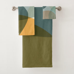 Boho Abstract Geometric Shapes Blue and Yellow Bath Towel Set