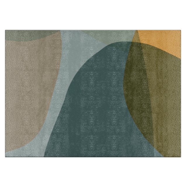 Boho Abstract Geometric Shapes Blue and Yellow Cutting Board (Front)