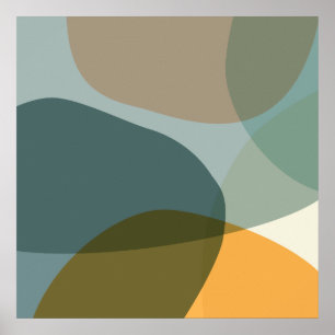 Boho Abstract Geometric Shapes Blue and Yellow Poster