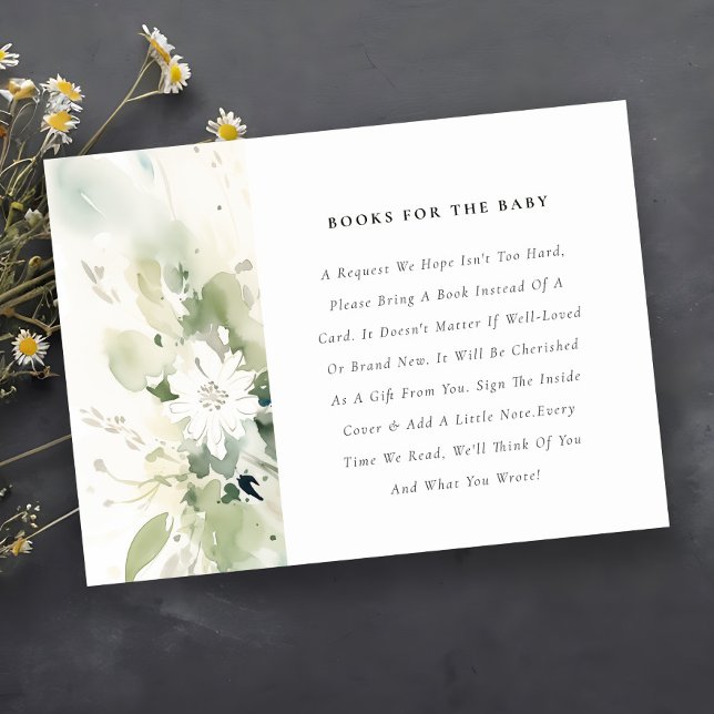 Boho Abstract Green Floral Books For Baby Shower Enclosure Card (Creator Uploaded)