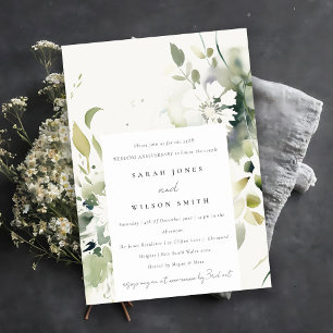 Boho Abstract Green Floral Wedding Anniversary  Invitation
