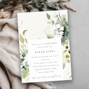 Boho Abstract Green White Floral Bridal Shower Invitation