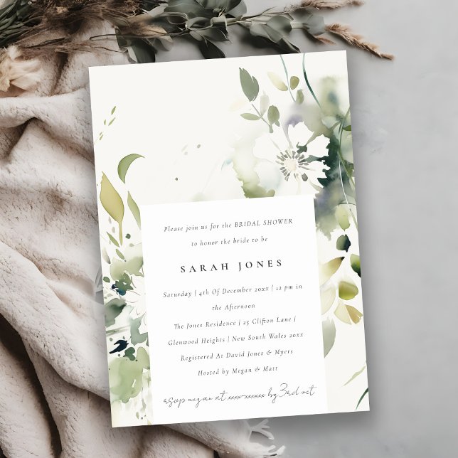 Boho Abstract Green White Floral Bridal Shower Invitation (Creator Uploaded)