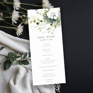 Boho Abstract Green White Floral Wedding Program Invitation