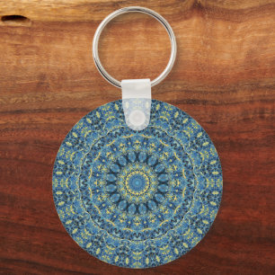 Boho Abstract Groovy Van Gogh Starry Night Mandala Key Ring