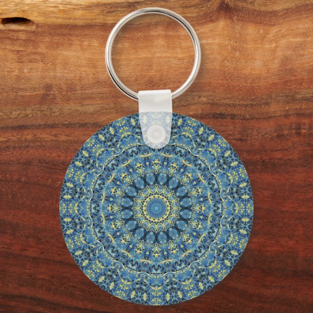 Boho Abstract Groovy Van Gogh Starry Night Mandala Key Ring (Front)